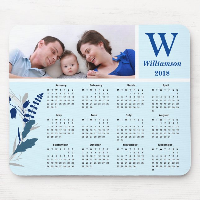 Mousepad Calendário personalizado da foto de família 2018 (Frente)