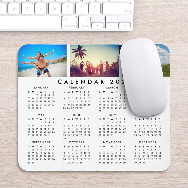 Mousepad Calendário Personalizado de Colagem de Fotos 2024 (Criador carregado)