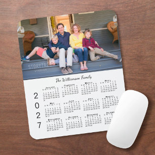 Mousepad Calendário Personalizado de Fotos Nome Branco 2027