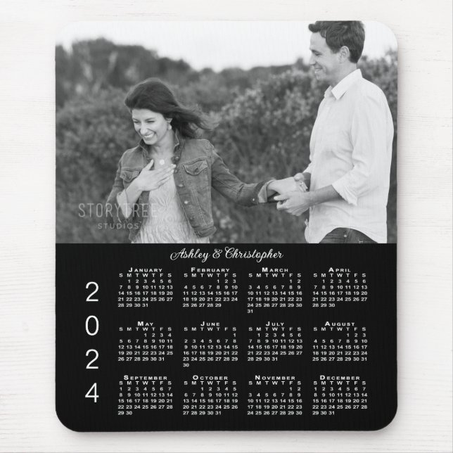 Mousepad Calendário Personalizado Preto 2024 (Frente)