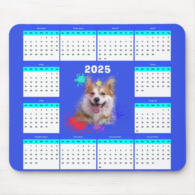 Mousepad Calendário Personalizável de Cães Corgi de Cuta (Frente)