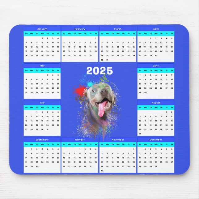 Mousepad Calendário Personalizável de Cães do Weimaraner de (Frente)