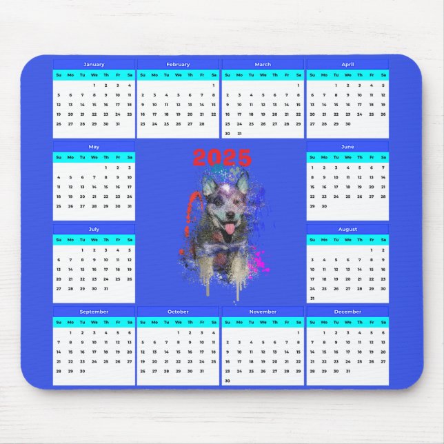 Mousepad Calendário Personalizável do Cão Azul-Heeler de Cu (Frente)