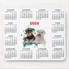 Mousepad Calendário Personalizável do Cão Schnauzer Fofo