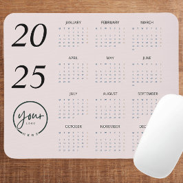 Mousepad Calendário Pink de Pastel Personalizado 2025 com o
