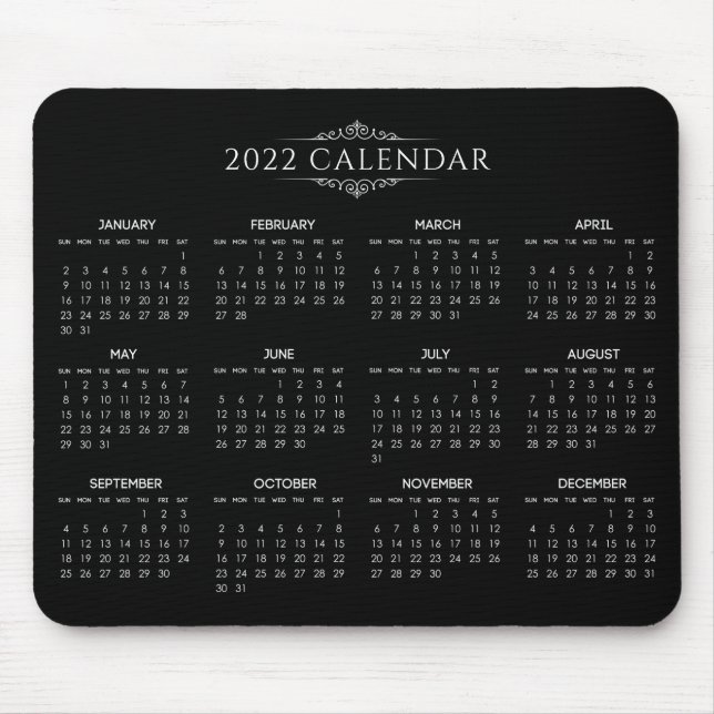 Mousepad Calendário Preto 2022 Simples, Mas Elegante | Mous (Frente)
