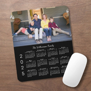 Mousepad Calendário Preto 2025 do Nome de Foto Personalizad