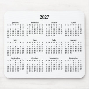 Mousepad Calendário Preto 2027 em Branco