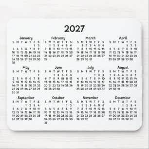 Mousepad Calendário Preto Caprichoso 2027 em Branco