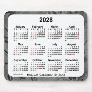 Mousepad Calendário preto da arte do feriado 2028 pelo