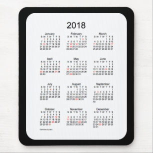 Mousepad Calendário preto do feriado 2018 pelo tapete do