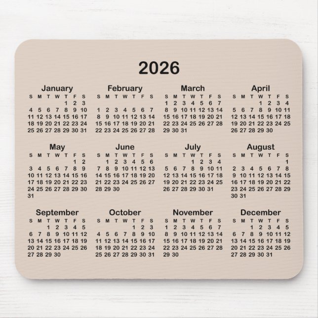 Mousepad Calendário preto e bege moderno (Frente)