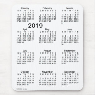 Mousepad Calendário preto e branco das letras grandes 2019