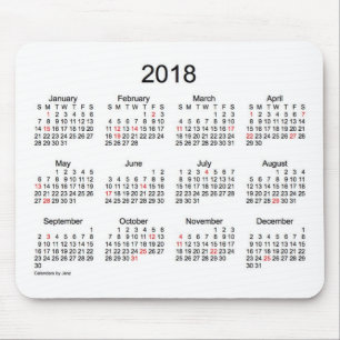 Mousepad Calendário preto e branco do feriado 2018 por Janz