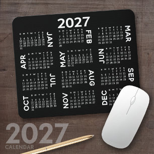 Mousepad Calendário - preto moderno e branco simples