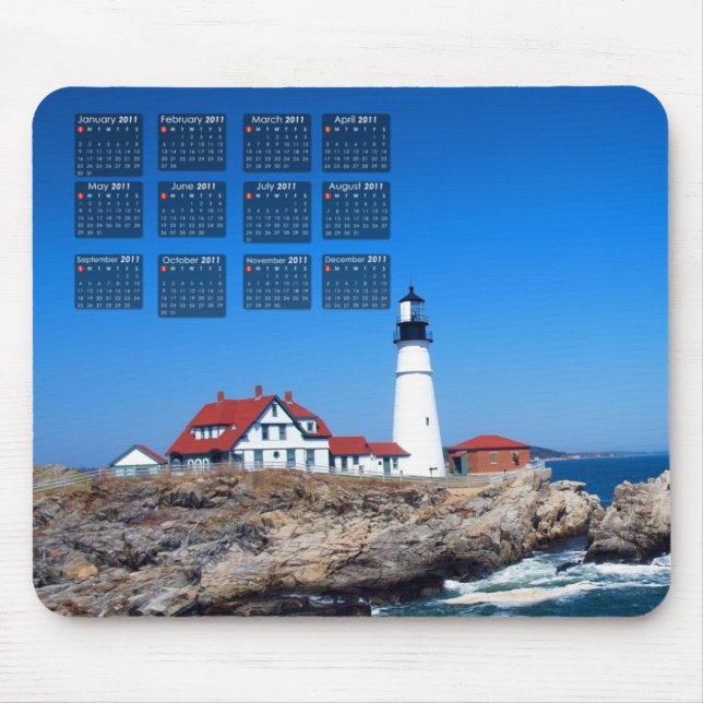 Mousepad Calendário principal do farol de Portland (Frente)