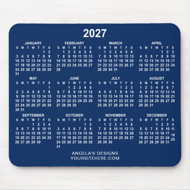 Mousepad Calendário Promocional Azul Marinho e Branco 2027 (Frente)
