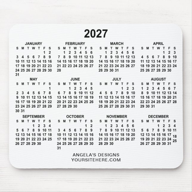 Mousepad Calendário Promocional Preto e Branco 2027 (Frente)