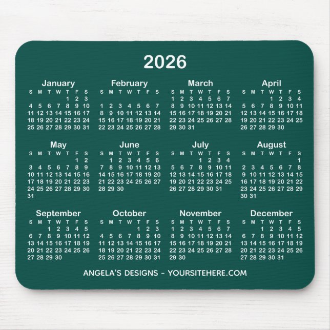 Mousepad Calendário Promocional Turquesa Escuro e Branco (Frente)
