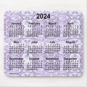 Mousepad Calendário Púrpura 2024 de pequenas bolhas em Ja