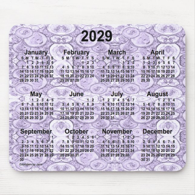 Mousepad Calendário Púrpura 2029 das Bolhas Pequenas em Jan (Frente)