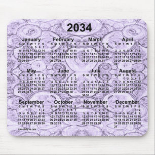 Mousepad Calendário Púrpura 2034 de pequenas bolhas por J