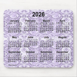 Mousepad Calendário Púrpura de 2026 com bolhas pequenas p