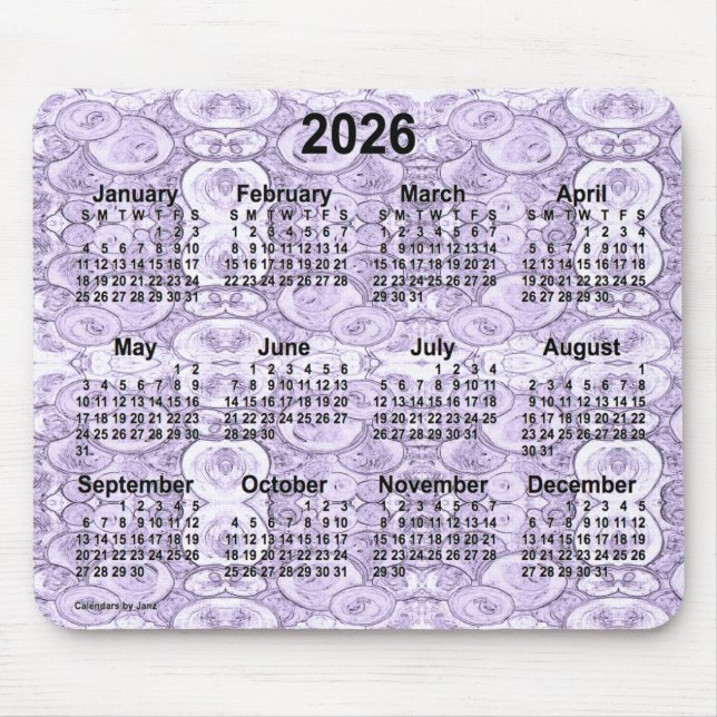 Mousepad Calendário Púrpura de 2026 com bolhas pequenas por (Frente)