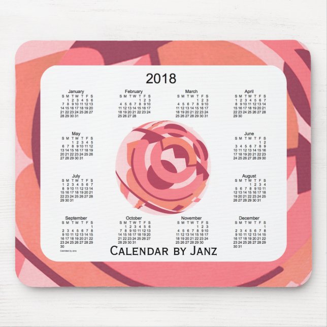 Mousepad Calendário quadro art deco de 2018 vermelhos por (Frente)