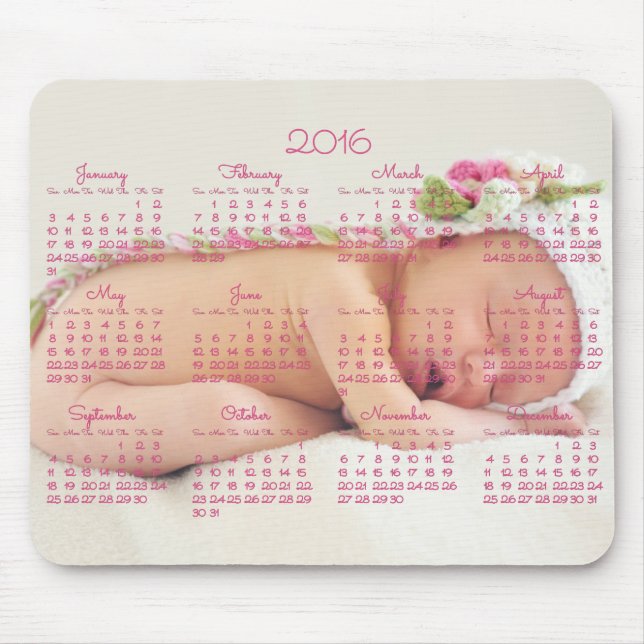 Mousepad Calendário Rosa Pad do Mouse Personalizado 2016 Fo (Frente)