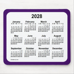 Mousepad Calendário roxo e branco de 2028 por Janz Dois To