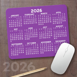 Mousepad Calendário - roxo moderno e branco simples