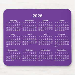 Mousepad Calendário Roxo Real e Branco 2026