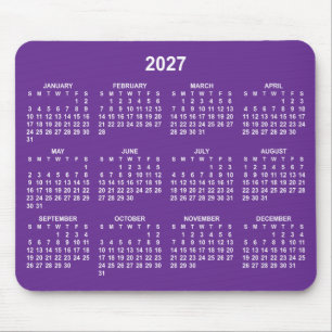 Mousepad Calendário Roxo Real e Branco 2027
