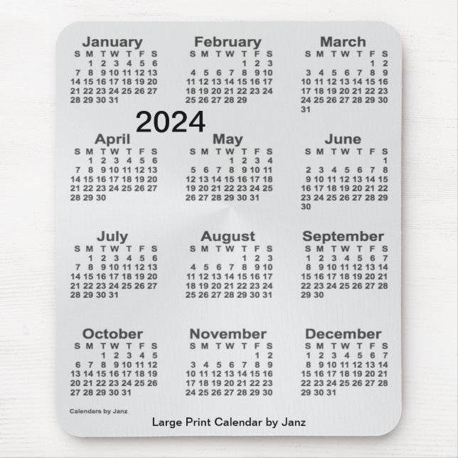 Mousepad Calendário Silver Large Impressão de 2024 por Janz (Frente)