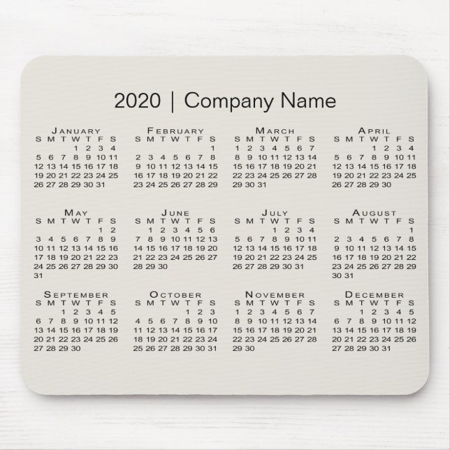 Mousepad Calendário Simples 2020 com Nome da Empresa em beg (Frente)