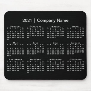 Mousepad Calendário simples 2021 com nome da empresa em pre