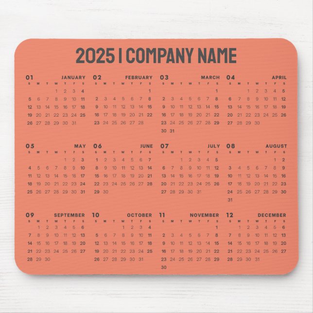 Mousepad Calendário Simples 2025 Nome da Empresa | Qualquer (Frente)