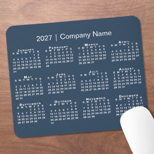 Mousepad Calendário Simples 2027 Nome da Empresa Azul Marin