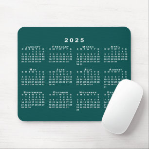 Mousepad Calendário Simples Azul-Verde e Branco 2025