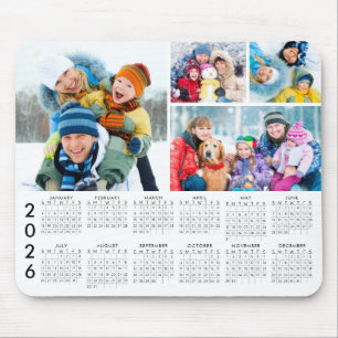 Mousepad Calendário Simples de 2026 para Colagem de 4 Fotos