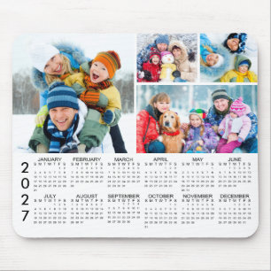 Mousepad Calendário Simples de 2027 para Colagem de 4 Fotos