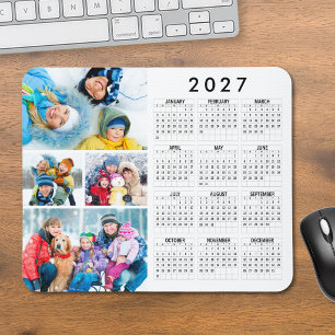 Mousepad Calendário Simples de 2027 para Colagem de 4 Fotos
