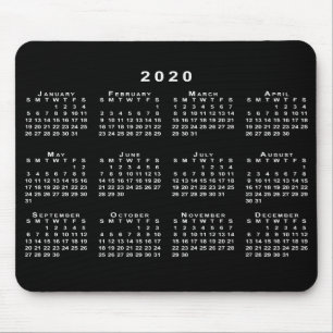 Mousepad Calendário Simples Preto e Branco 2020