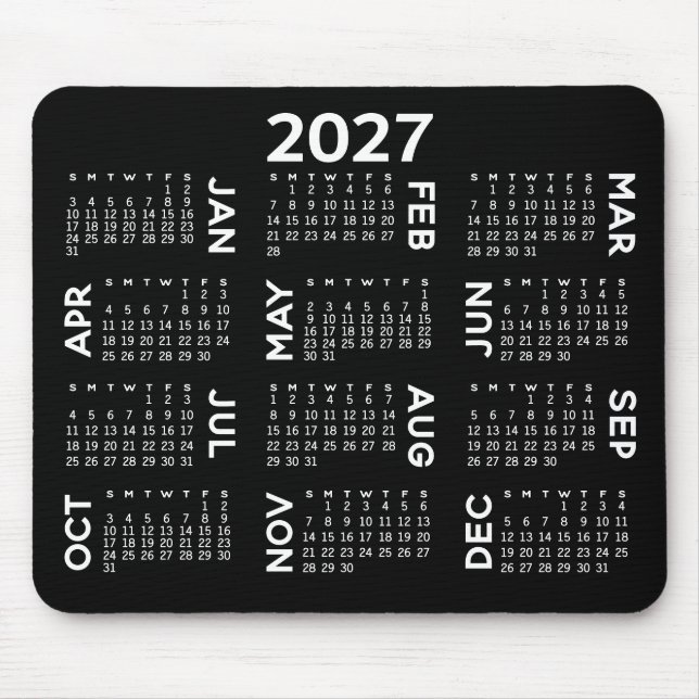 Mousepad Calendário - simples preto e branco moderno (Frente)