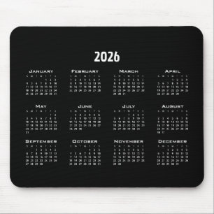 Mousepad Calendário Simples Preto   Moderno Simples