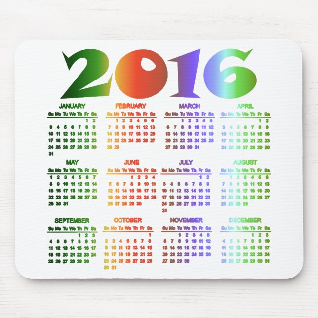 Mousepad Calendário tropical das cores 2016 (Frente)