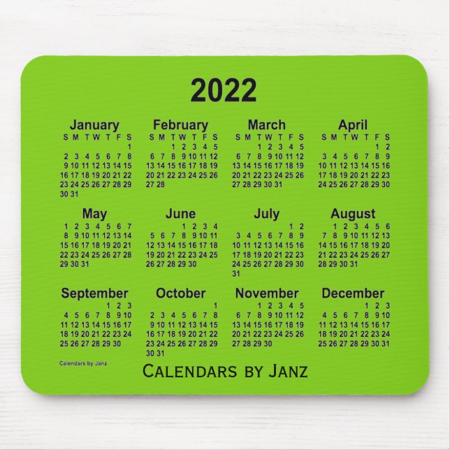Mousepad Calendário Verde Amarelo de 2022 por Janz Mouse Pa (Frente)