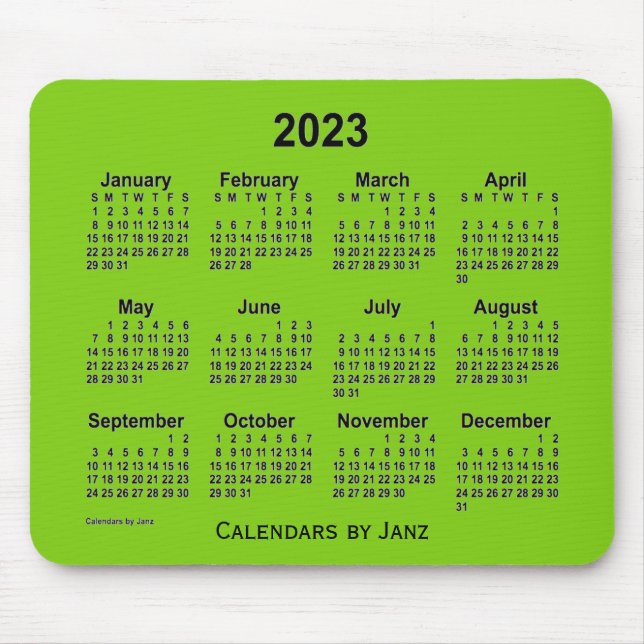 Mousepad Calendário Verde Amarelo de 2023 por Janz Mouse Pa (Frente)