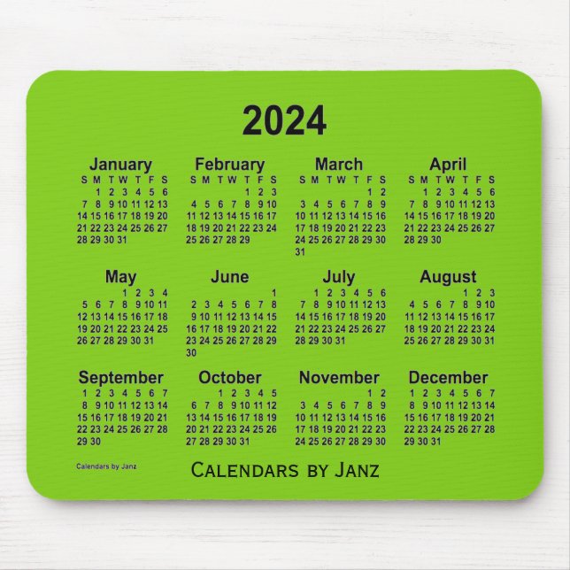 Mousepad Calendário Verde Amarelo de 2024 por Janz Mouse Pa (Frente)